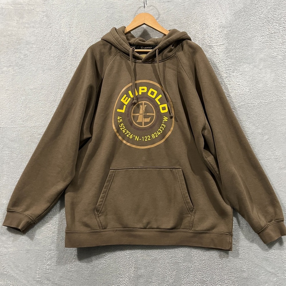 Leupold Scopes Hoodie Mens XL Brown Sweatshirt Rifle Gun Deer Hunting Sweater